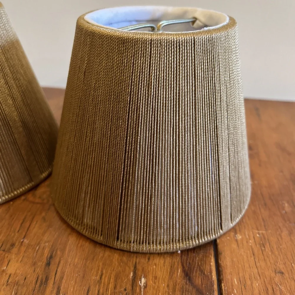 Set of 3 Clip-On Chandelier Lamp Shades Gold Pleated Silk String 5